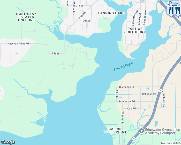 map of restaurants, bars, coffee shops, grocery stores, and more near 1340 Oak Harbor Road in Panama City