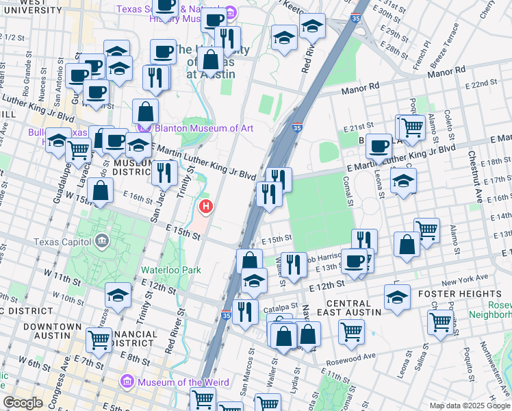 map of restaurants, bars, coffee shops, grocery stores, and more near U.S. 290 in Austin