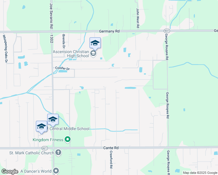 map of restaurants, bars, coffee shops, grocery stores, and more near 14267 Forrest Heights Subdivision Road in Gonzales