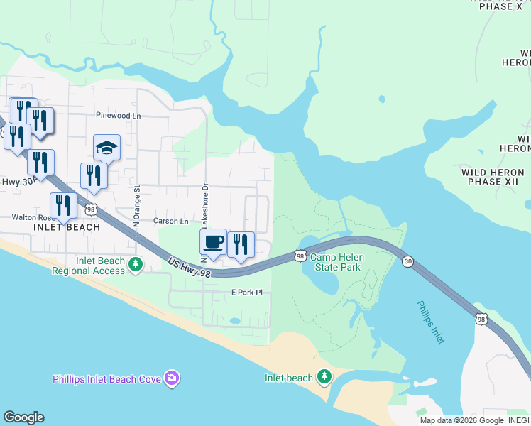 map of restaurants, bars, coffee shops, grocery stores, and more near 69 Grande Pointe Drive in Panama City Beach