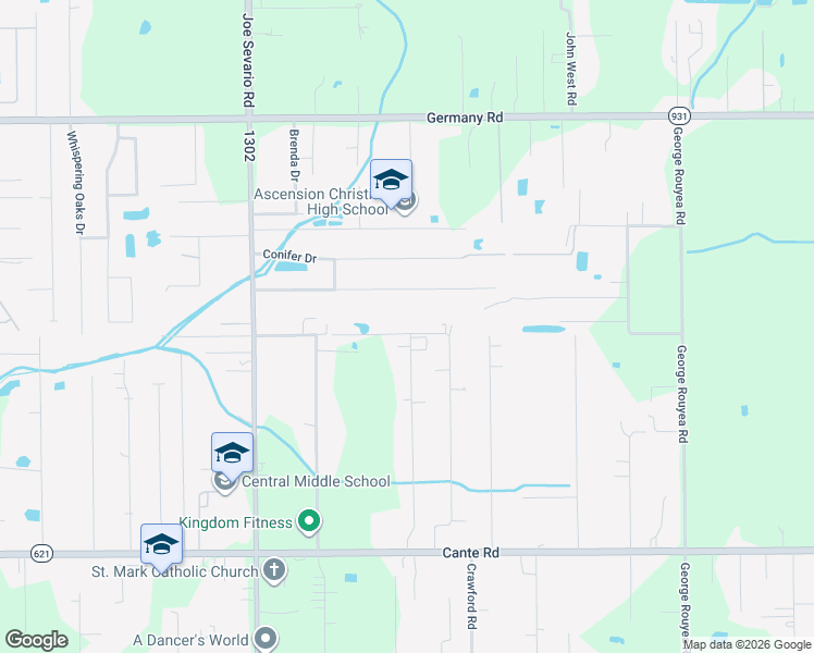 map of restaurants, bars, coffee shops, grocery stores, and more near 14273 Bourque Road in Gonzales