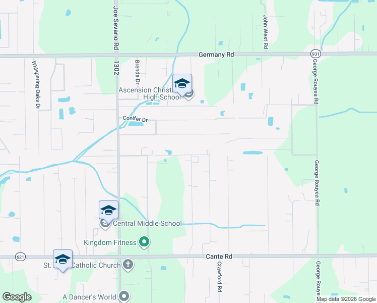 map of restaurants, bars, coffee shops, grocery stores, and more near 14273 Bourque Road in Gonzales