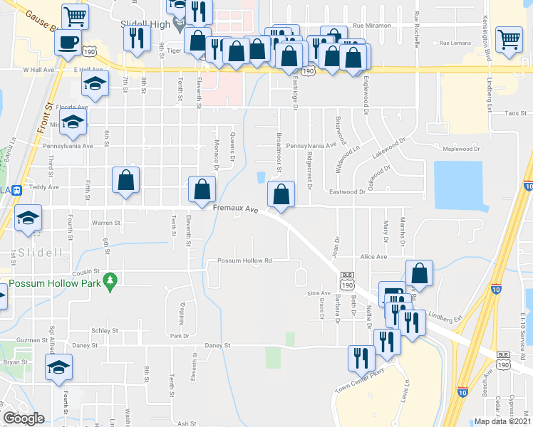 map of restaurants, bars, coffee shops, grocery stores, and more near 1375 Shortcut Highway in Slidell