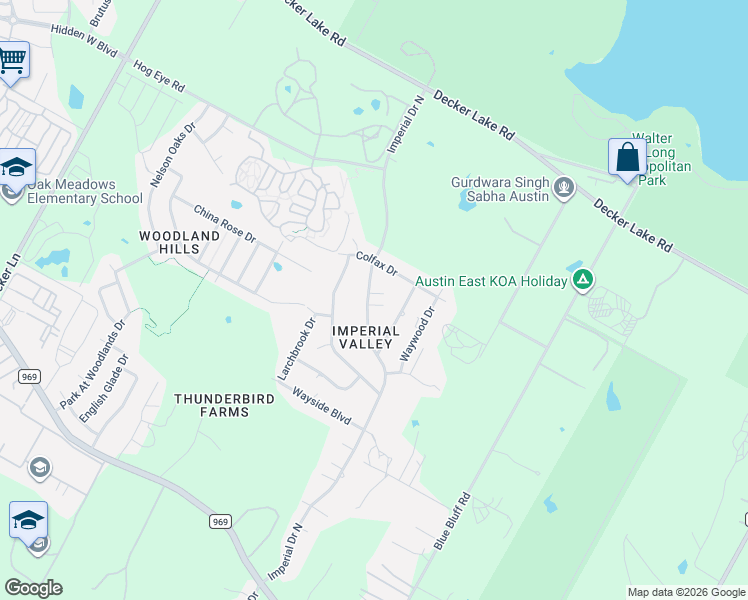 map of restaurants, bars, coffee shops, grocery stores, and more near 9807 Royal Court in Austin