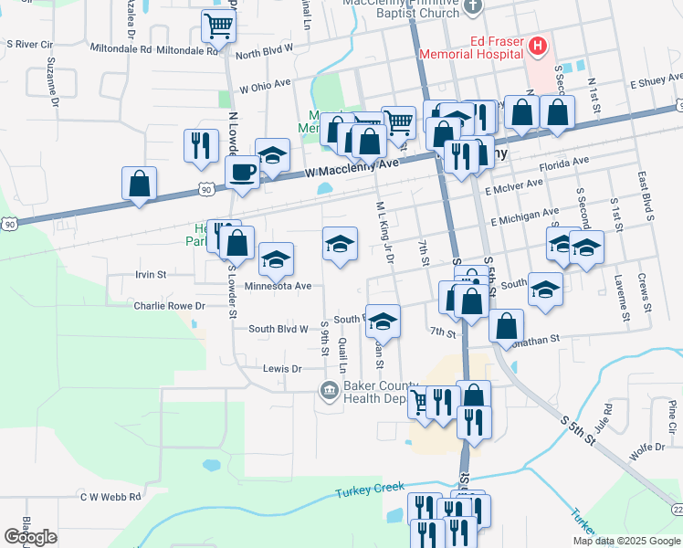 map of restaurants, bars, coffee shops, grocery stores, and more near 420 South 8th Street in Macclenny