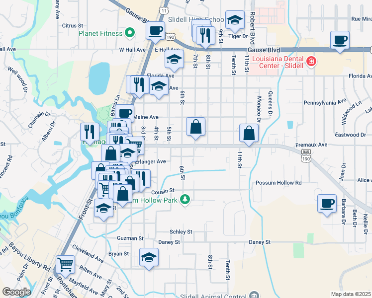 map of restaurants, bars, coffee shops, grocery stores, and more near 1930 6th Street in Slidell