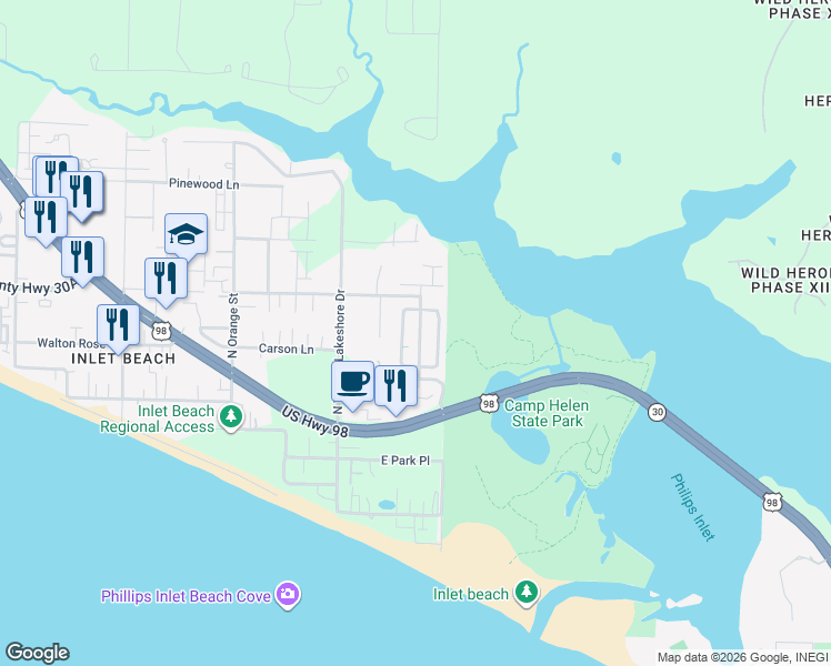 map of restaurants, bars, coffee shops, grocery stores, and more near 69 Grande Pointe Drive in Panama City Beach