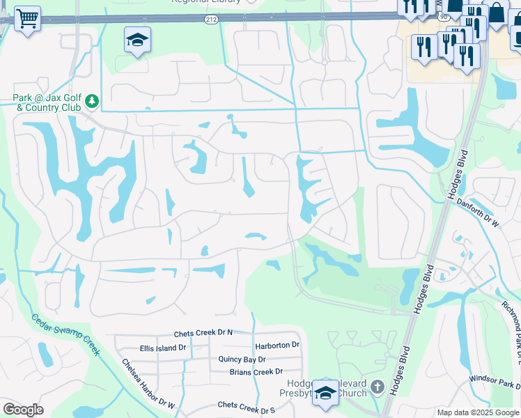 map of restaurants, bars, coffee shops, grocery stores, and more near 12995 Huntley Manor Drive in Jacksonville