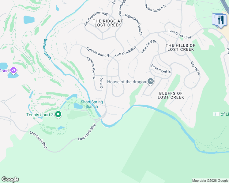 map of restaurants, bars, coffee shops, grocery stores, and more near 2308 Cypress Point East in Austin