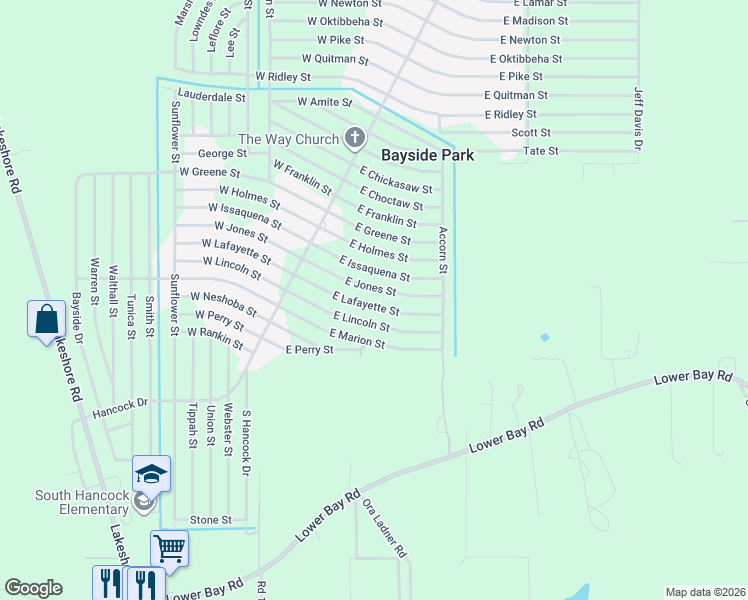 map of restaurants, bars, coffee shops, grocery stores, and more near 6090 East Lafayette Street in Bay St. Louis