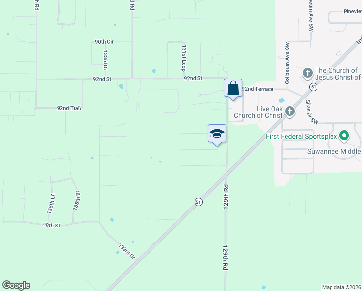 map of restaurants, bars, coffee shops, grocery stores, and more near 12969 94th Trail in Live Oak