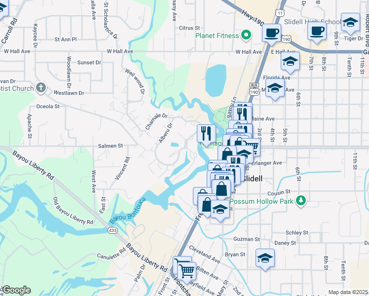 map of restaurants, bars, coffee shops, grocery stores, and more near 37 Chamale Cove in Slidell
