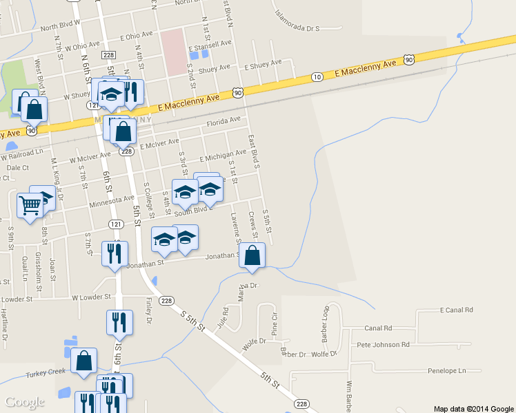 map of restaurants, bars, coffee shops, grocery stores, and more near 533 Crews Street in Macclenny