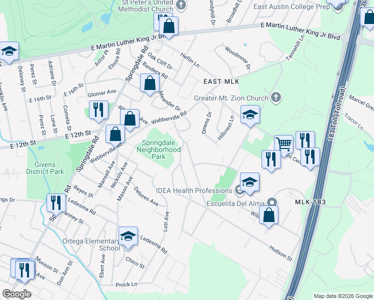 map of restaurants, bars, coffee shops, grocery stores, and more near 1313 Fort Branch Boulevard in Austin