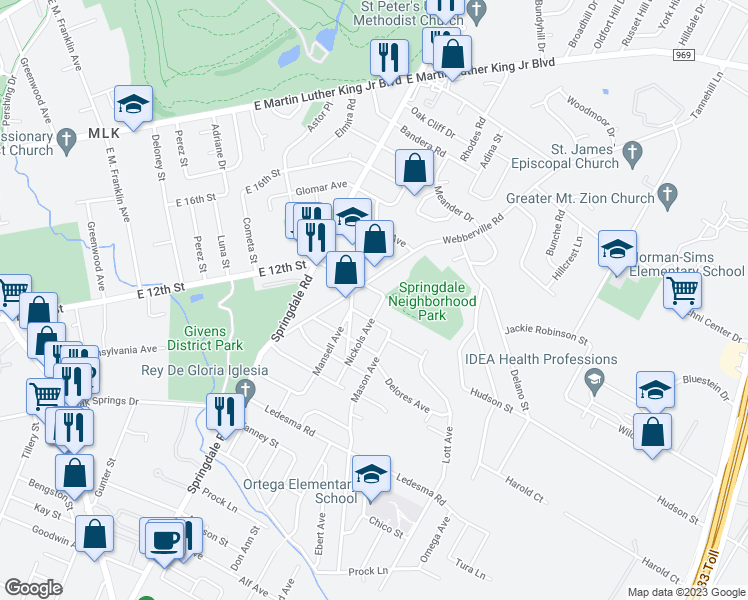 map of restaurants, bars, coffee shops, grocery stores, and more near 1166 Nickols Avenue in Austin