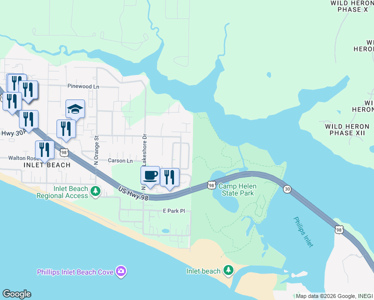 map of restaurants, bars, coffee shops, grocery stores, and more near 69 Grande Pointe Drive in Panama City Beach