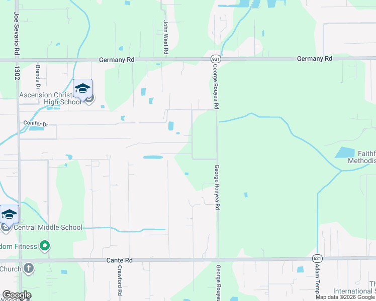 map of restaurants, bars, coffee shops, grocery stores, and more near 42449 Lero Howe Lane in Gonzales