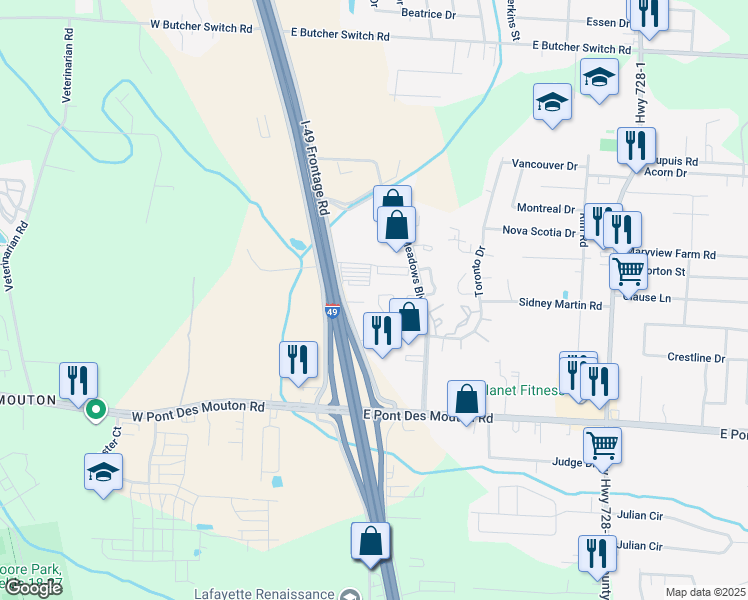map of restaurants, bars, coffee shops, grocery stores, and more near 24 Larkspur Lane in Lafayette
