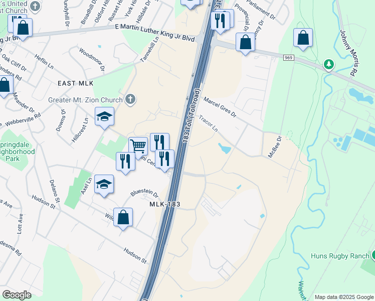 map of restaurants, bars, coffee shops, grocery stores, and more near 4201 Ed Bluestein Boulevard in Austin