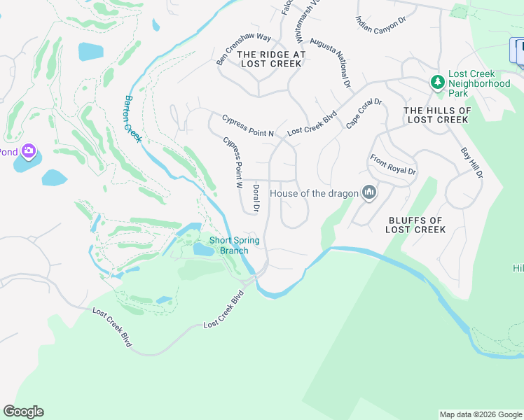 map of restaurants, bars, coffee shops, grocery stores, and more near 2303 Doral Drive in Austin