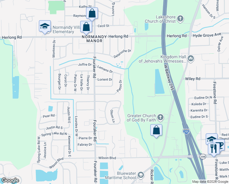 map of restaurants, bars, coffee shops, grocery stores, and more near 2264 Patou Drive in Jacksonville