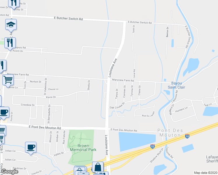 map of restaurants, bars, coffee shops, grocery stores, and more near 3702 Louisiana Avenue in Lafayette