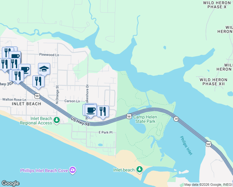 map of restaurants, bars, coffee shops, grocery stores, and more near 142 Grande Pointe Circle in Rosemary Beach