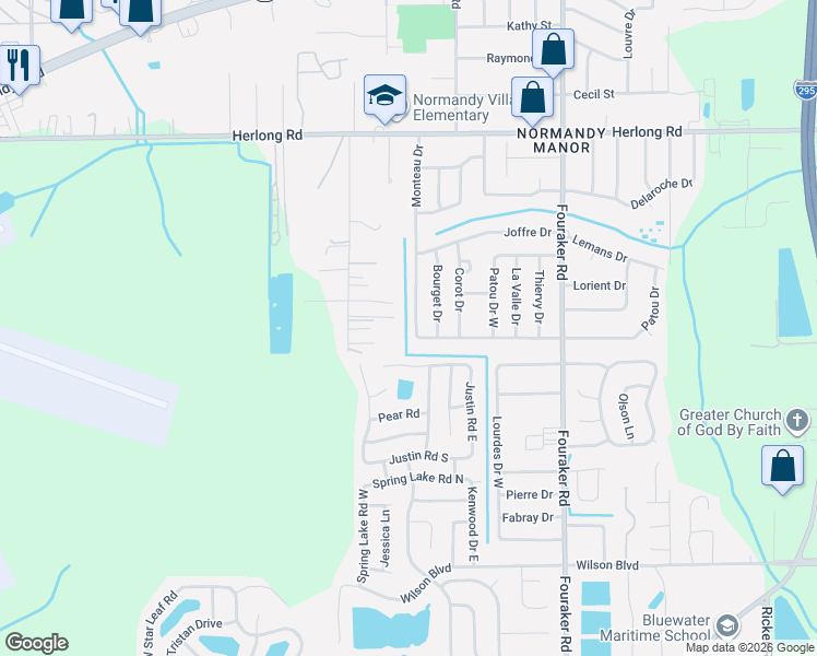 map of restaurants, bars, coffee shops, grocery stores, and more near 2242 Monteau Drive in Jacksonville
