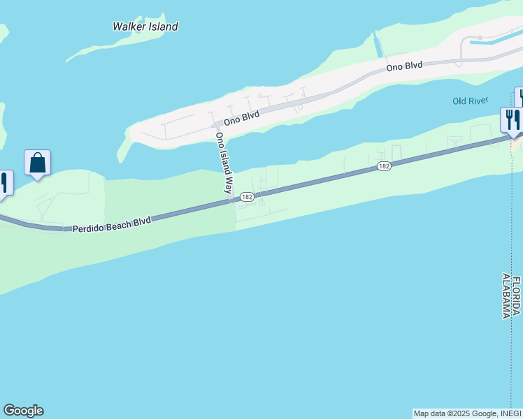 map of restaurants, bars, coffee shops, grocery stores, and more near 28814 Perdido Beach Boulevard in Orange Beach