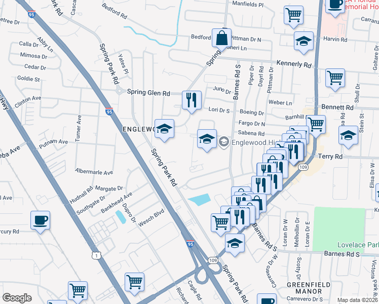 map of restaurants, bars, coffee shops, grocery stores, and more near 4412 Barnes Road South in Jacksonville