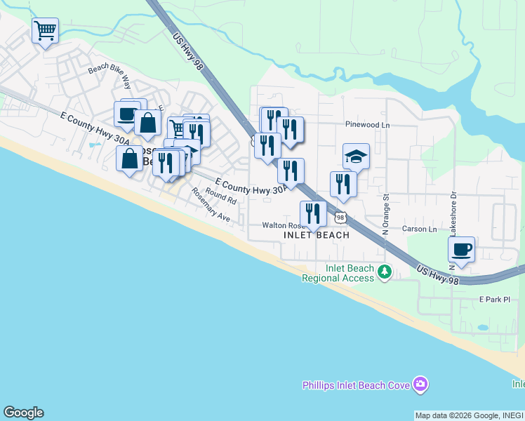 map of restaurants, bars, coffee shops, grocery stores, and more near 392 Walton Rose Lane in Walton County