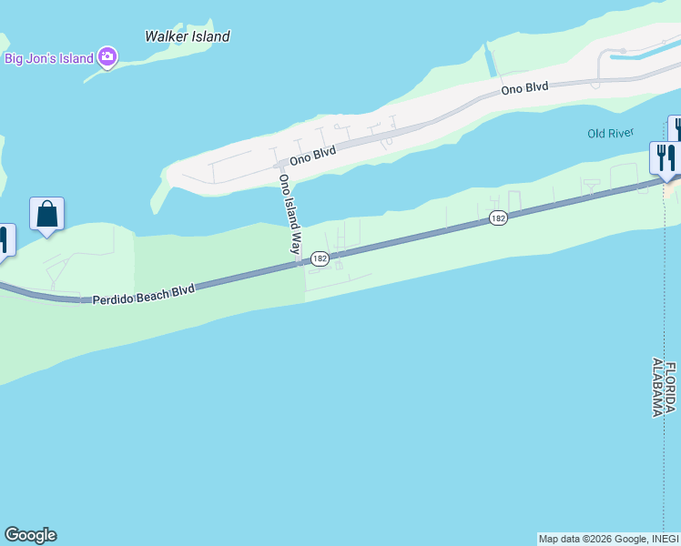 map of restaurants, bars, coffee shops, grocery stores, and more near 28814 Perdido Beach Boulevard in Orange Beach
