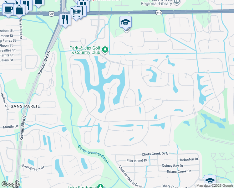 map of restaurants, bars, coffee shops, grocery stores, and more near 12819 Fenwick Island Court West in Jacksonville