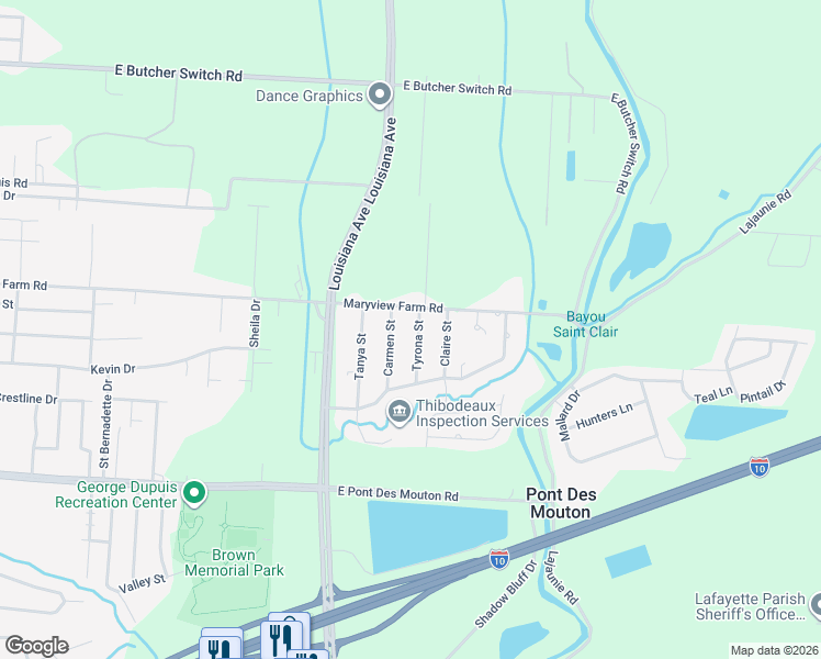 map of restaurants, bars, coffee shops, grocery stores, and more near 106 Tyrona Street in Lafayette