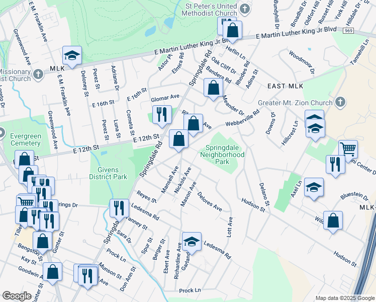 map of restaurants, bars, coffee shops, grocery stores, and more near in Austin
