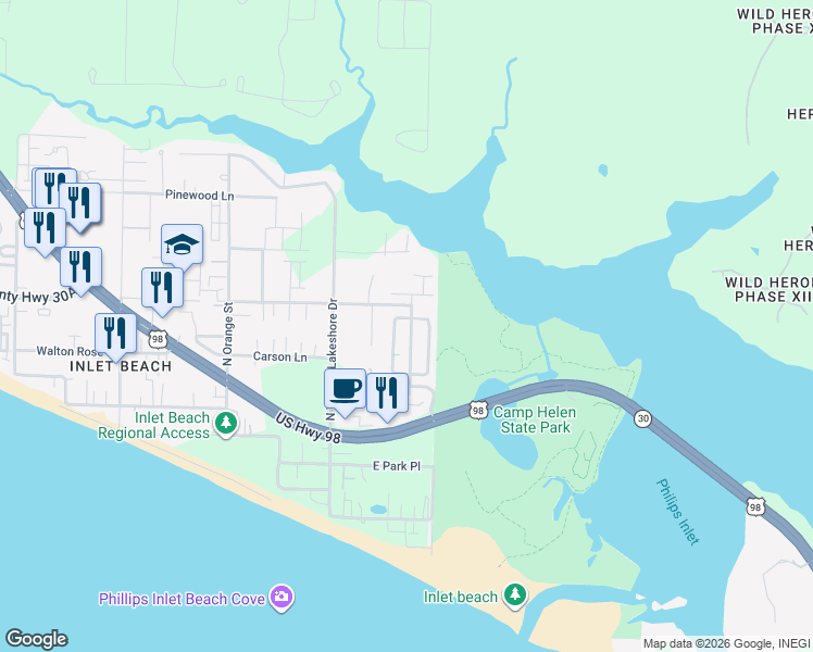 map of restaurants, bars, coffee shops, grocery stores, and more near 69 Grande Pointe Drive in Panama City Beach