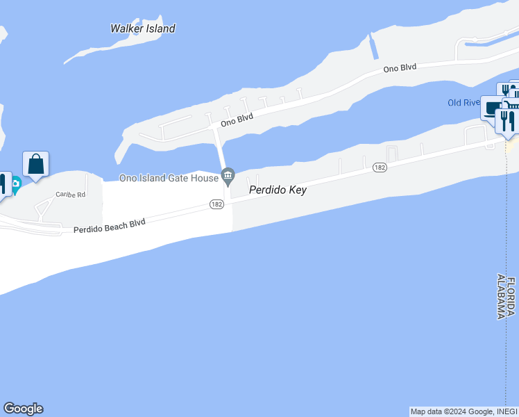 map of restaurants, bars, coffee shops, grocery stores, and more near 28814 Perdido Beach Boulevard in Orange Beach