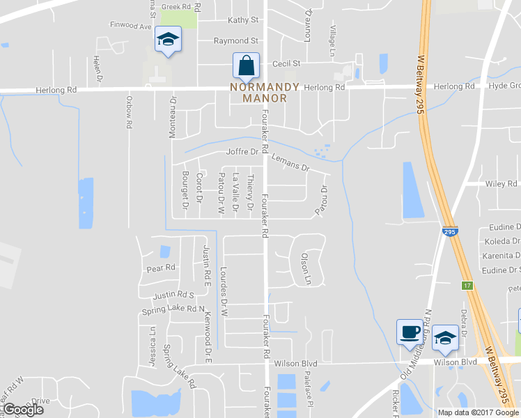 map of restaurants, bars, coffee shops, grocery stores, and more near 2252 Fouraker Road in Jacksonville