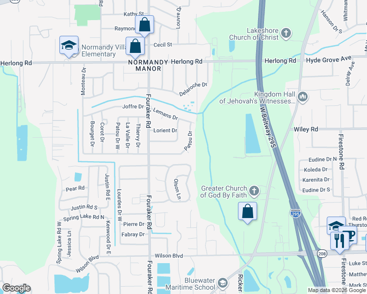map of restaurants, bars, coffee shops, grocery stores, and more near 2264 Patou Drive in Jacksonville