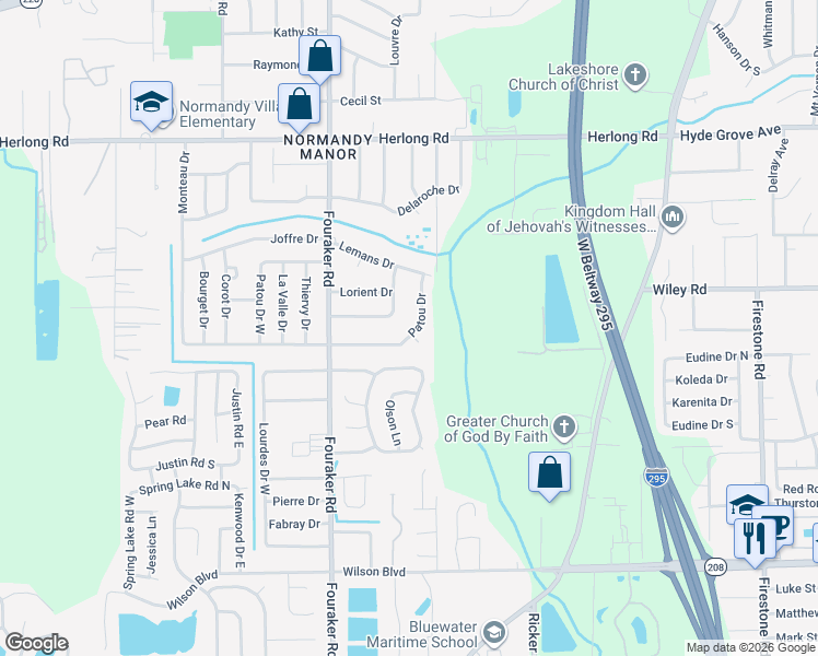 map of restaurants, bars, coffee shops, grocery stores, and more near 2264 Patou Drive in Jacksonville