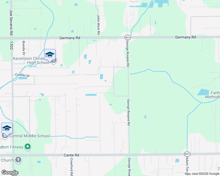 map of restaurants, bars, coffee shops, grocery stores, and more near 42449 Lero Howe Lane in Gonzales