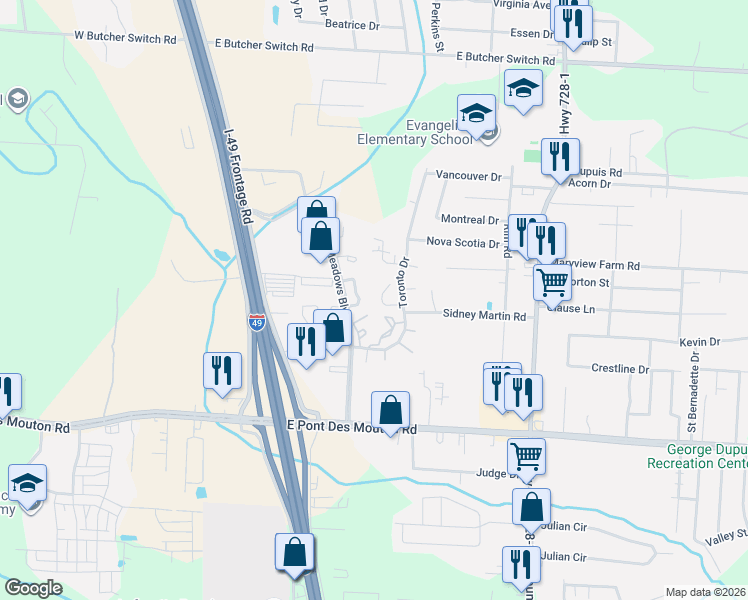 map of restaurants, bars, coffee shops, grocery stores, and more near 1 Phlox Drive in Lafayette