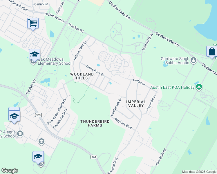 map of restaurants, bars, coffee shops, grocery stores, and more near 9512 Southwick Drive in Austin