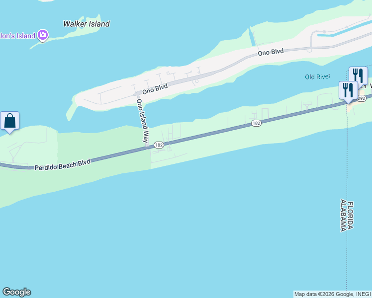 map of restaurants, bars, coffee shops, grocery stores, and more near 28900 Perdido Beach Boulevard in Orange Beach