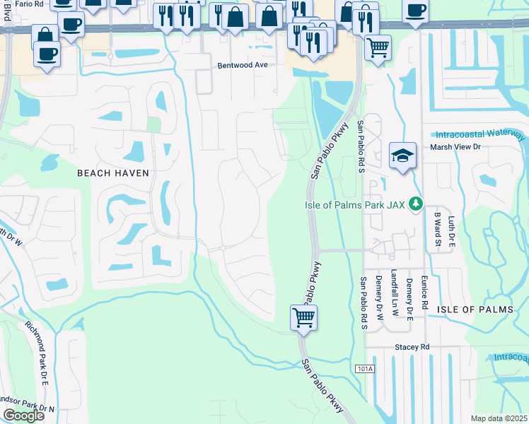 map of restaurants, bars, coffee shops, grocery stores, and more near 3754 Crossview Drive in Jacksonville
