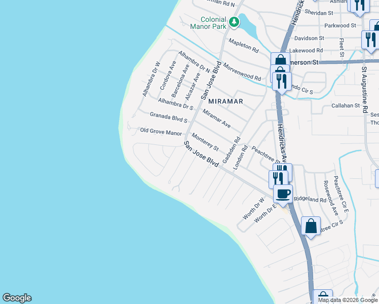 map of restaurants, bars, coffee shops, grocery stores, and more near 4325 Phillips Place in Jacksonville
