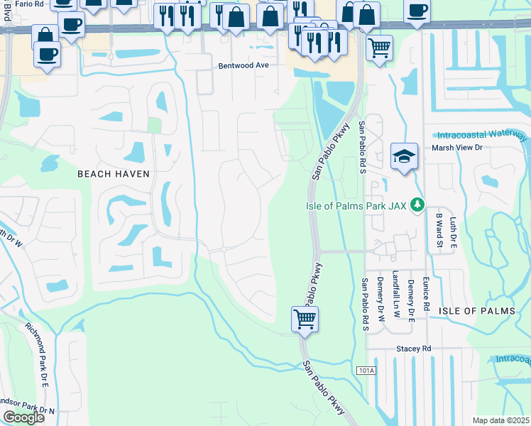 map of restaurants, bars, coffee shops, grocery stores, and more near 3754 Crossview Drive in Jacksonville