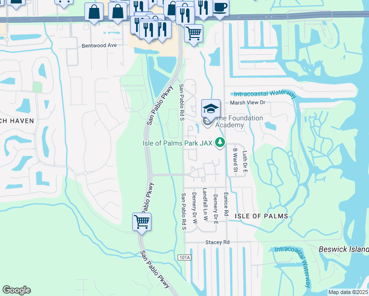 map of restaurants, bars, coffee shops, grocery stores, and more near 3709 3709-4 San Pablo Ap in Jacksonville
