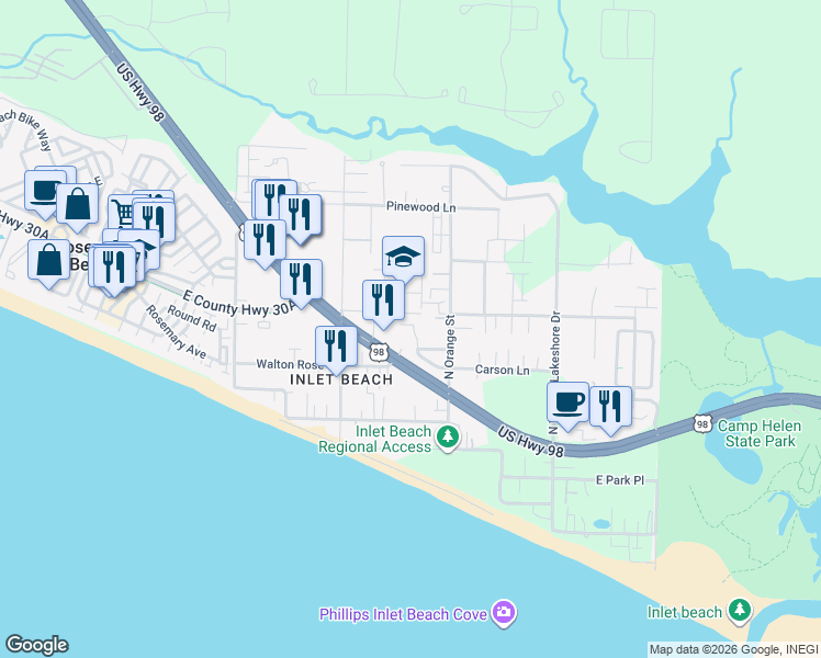 map of restaurants, bars, coffee shops, grocery stores, and more near 13161 U.S. 98 in Panama City Beach