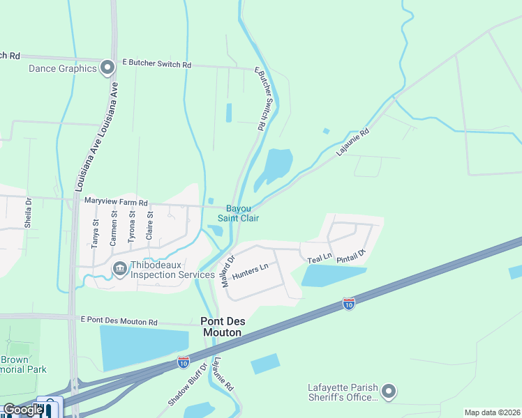 map of restaurants, bars, coffee shops, grocery stores, and more near 1020 Lajaunie Road in Lafayette
